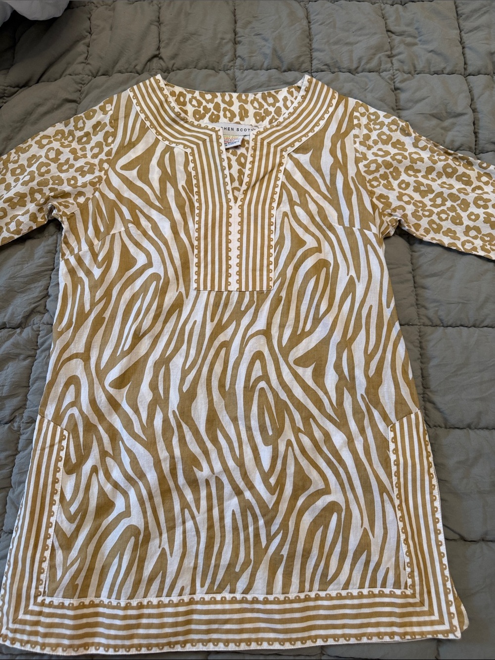 Gretchen Scott Beige and White Animal Print Tunic Dress